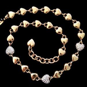 MONET Vintage Heart Rhinestone Heart Line Choker Necklace 16-18" LIKE NEW